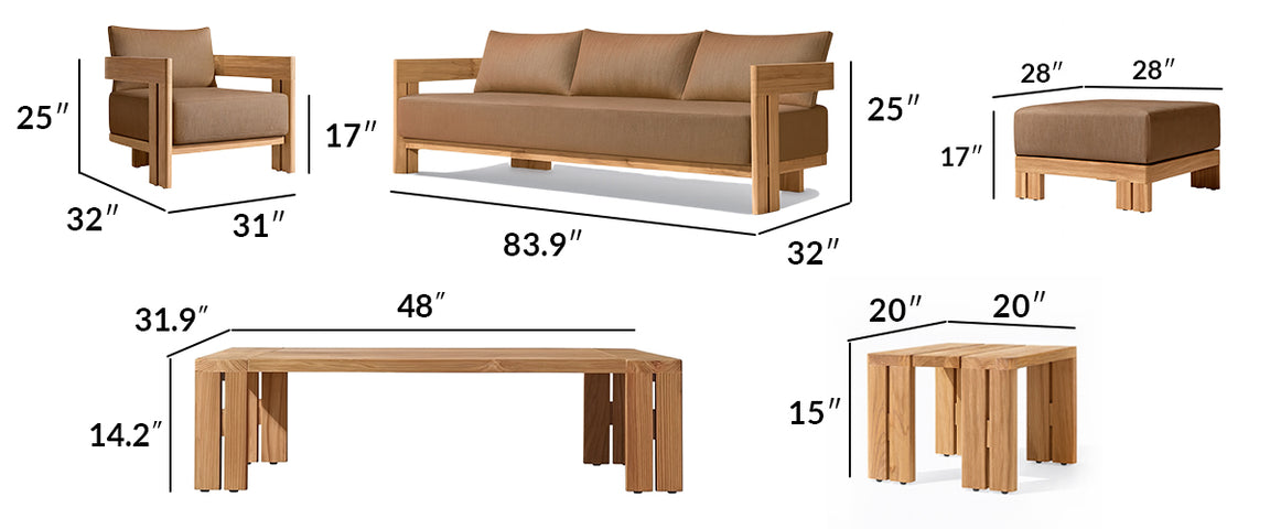 Camryn Outdoor Chat Set With Cushions, Teak/Coffee