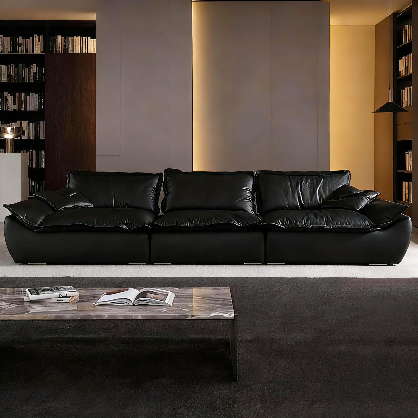 Raisa Vintage Leather Sailboat Sofa-Black