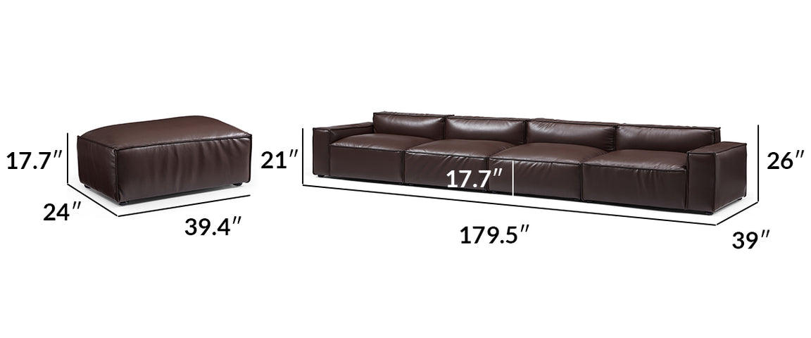 Luxury Minimalist Black Leather Sofa and Ottoman