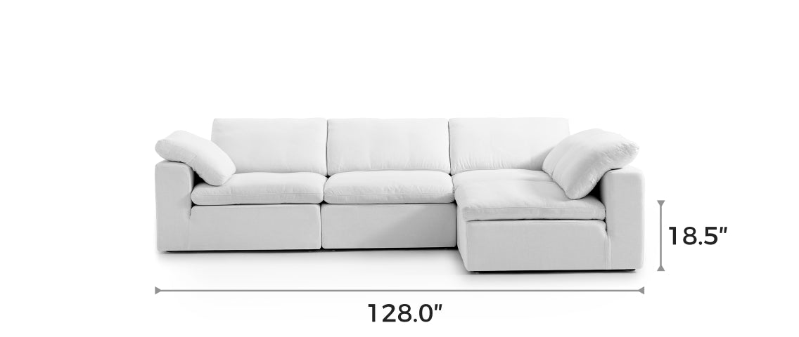 Tender Wabi-Sabi White L-Shaped Sectional and Ottoman