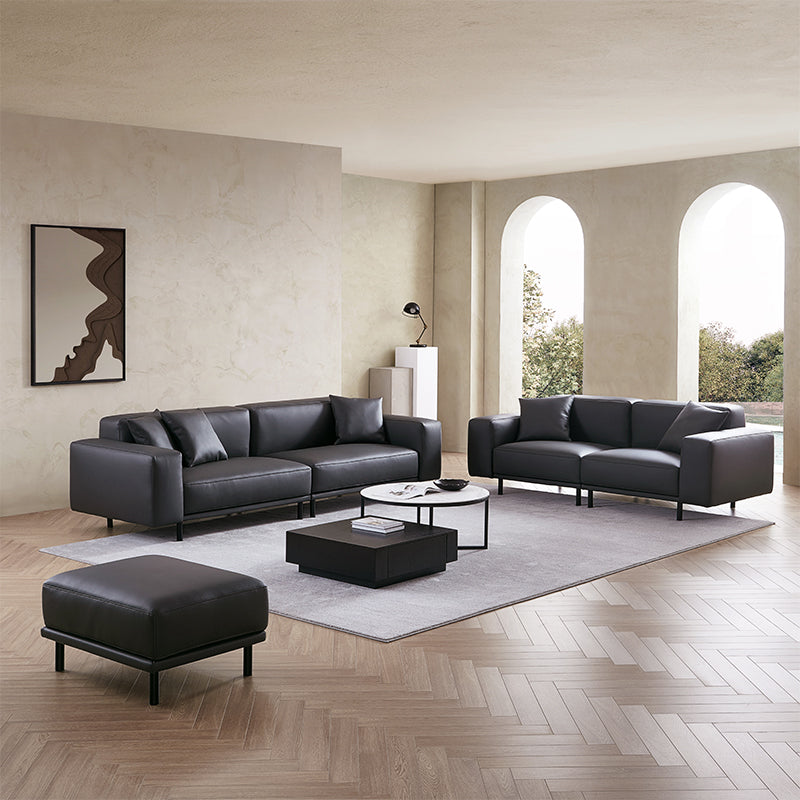 Noble Dark Gray Leather Sofa Set and Ottoman-Dark Gray