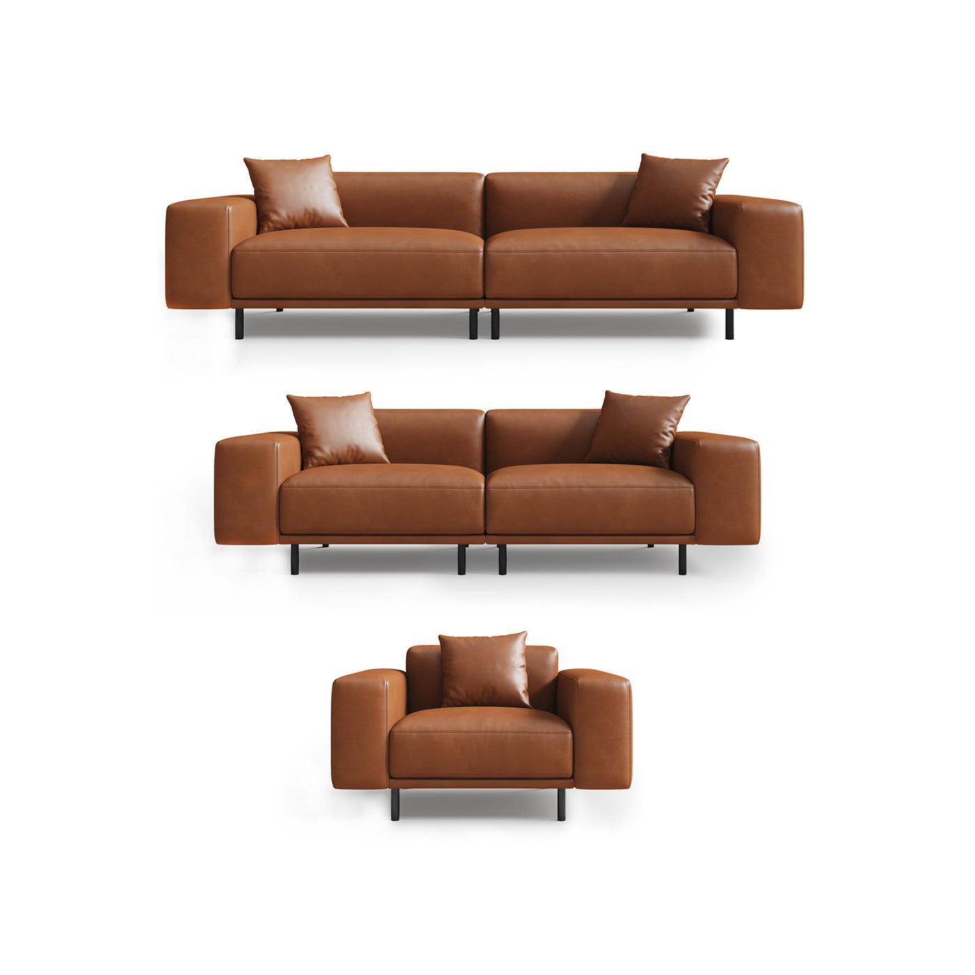Noble Dark Gray Leather Sofa Set