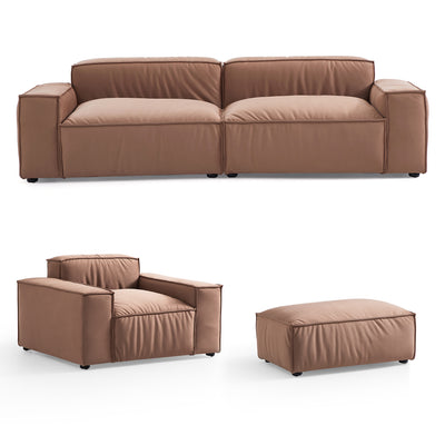 Luxury Minimalist Brown Fabric Sofa Set-Brown-100.8″