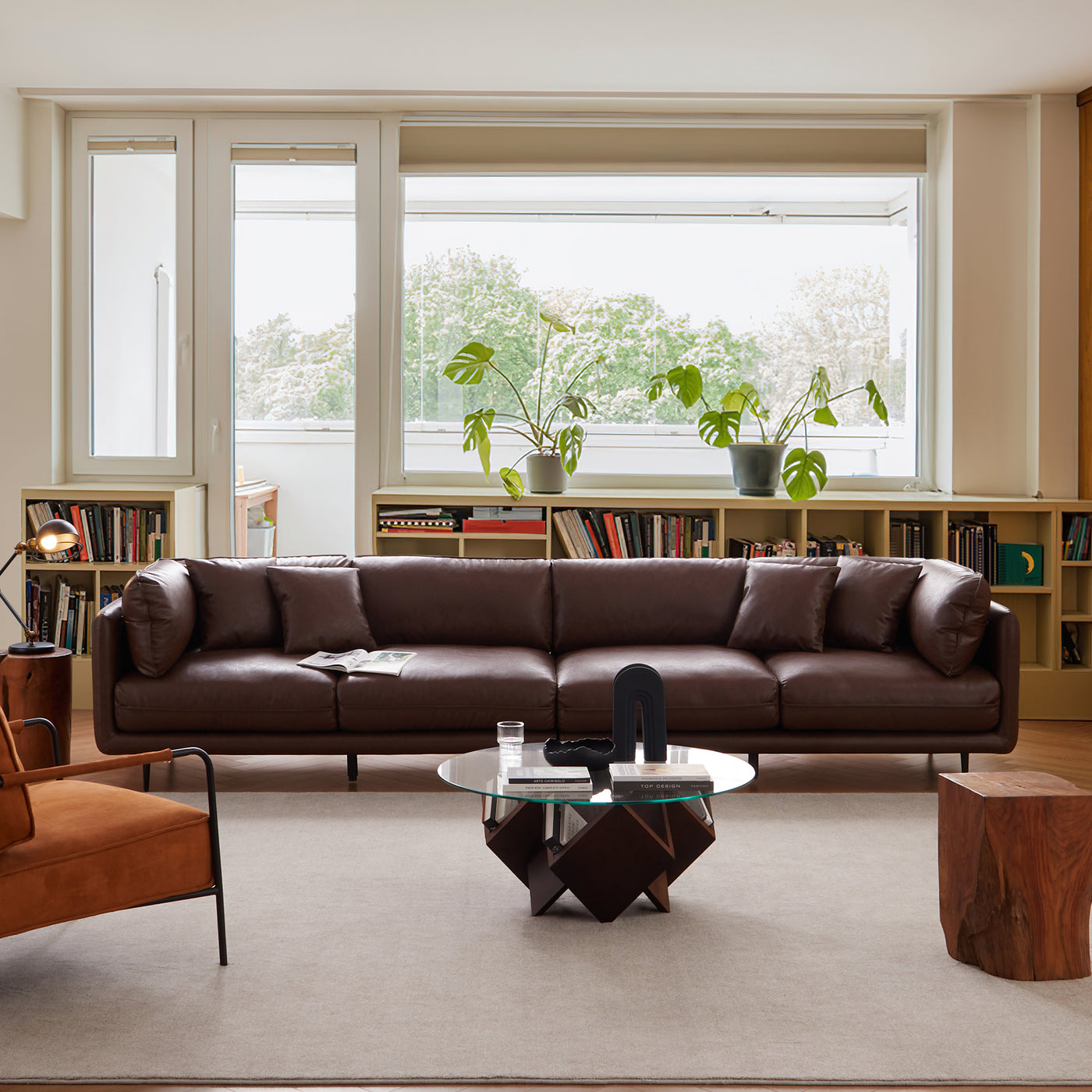 Vanilla Brown Leather Sofa-Brown