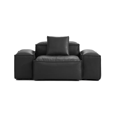 Flex Modular Black Genuine Leather Armchair-Black-68.1"-Low