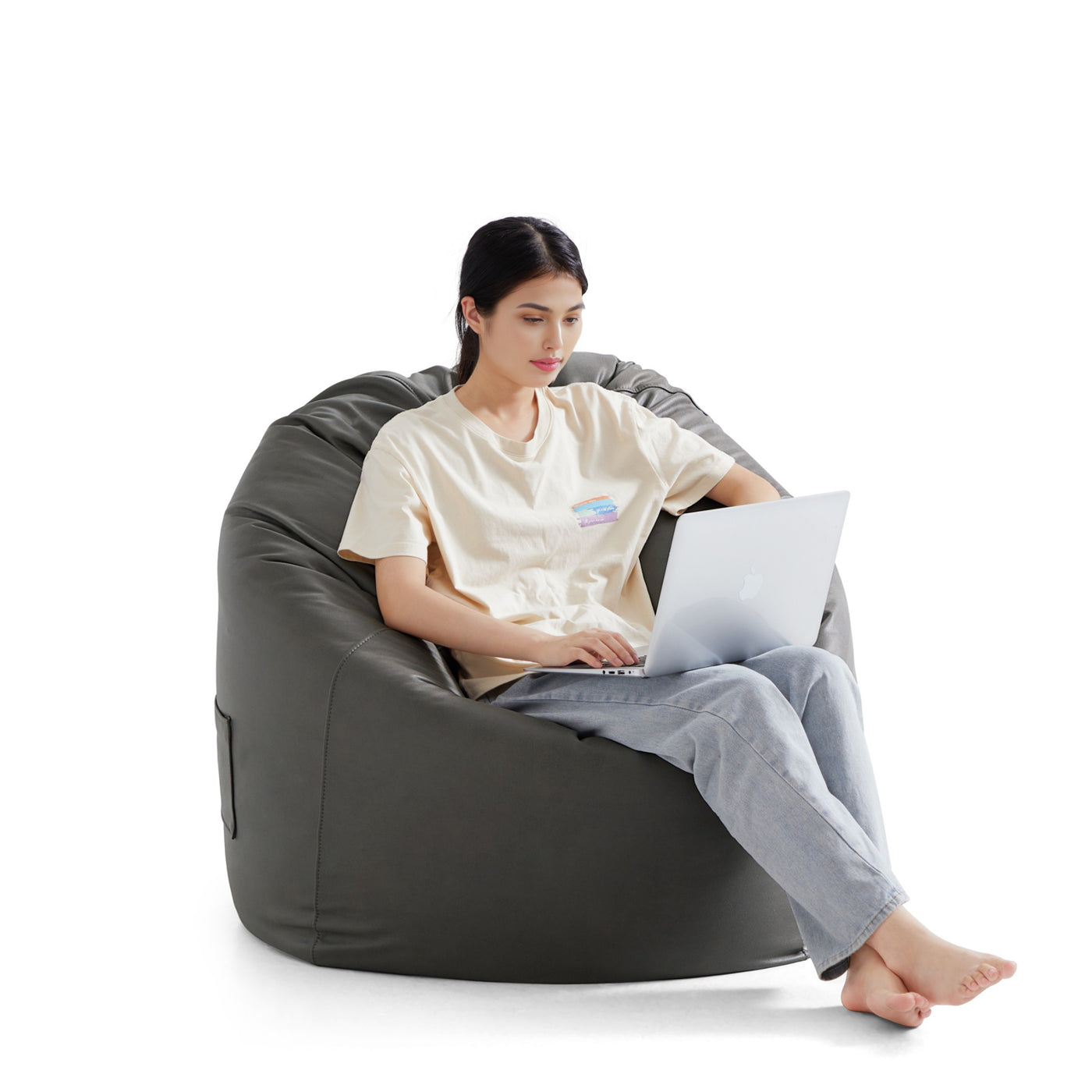 Litton Gray Leathaire Bean Bag-Gray