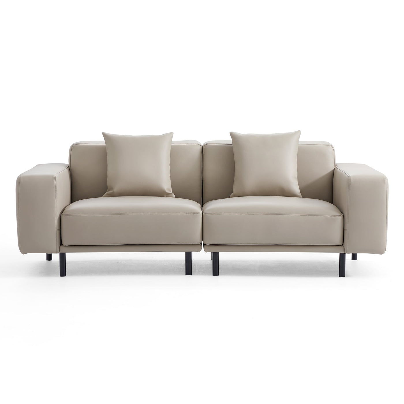 Noble Dark Gray Leather Sofa Set and Ottoman-Beige