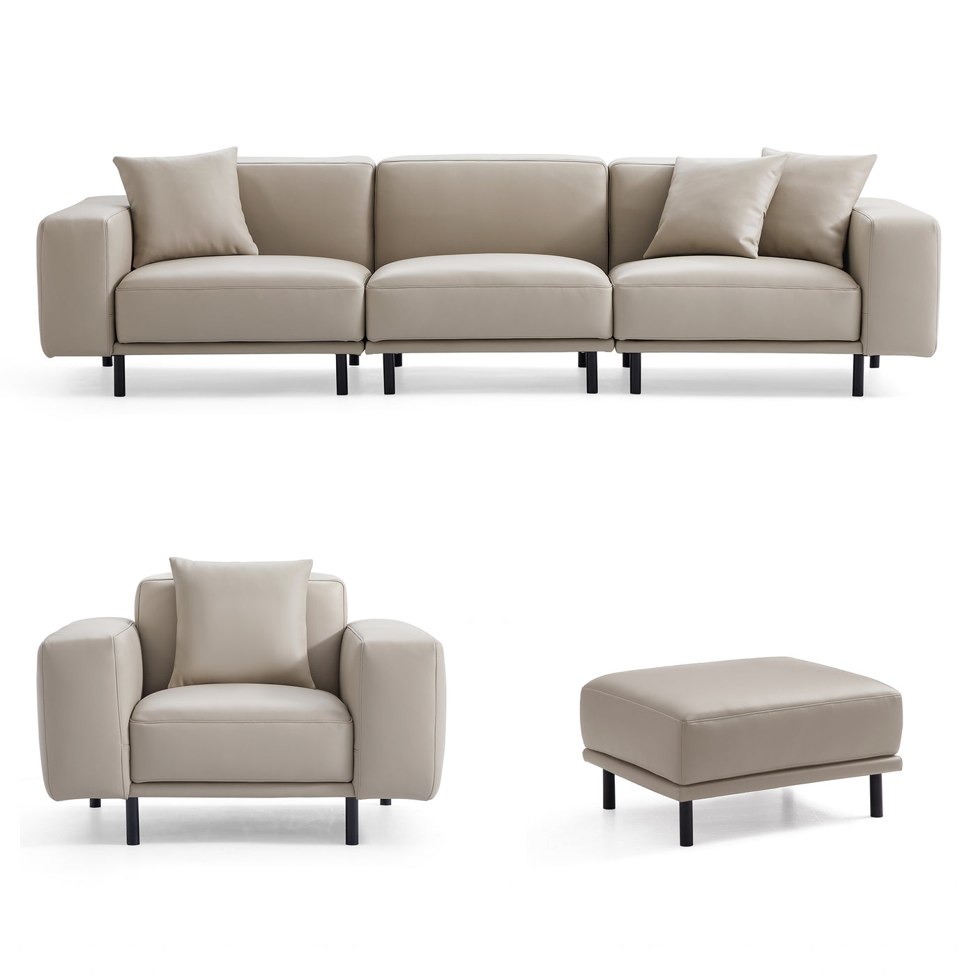 Noble Dark Gray Leather Sofa And Ottoman-Beige