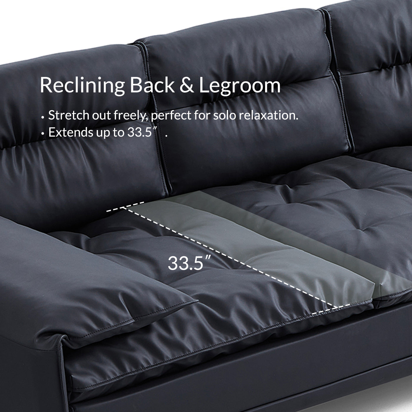 Lewis Adjustable Backrest Ultra Wide Leather Sofa-Black