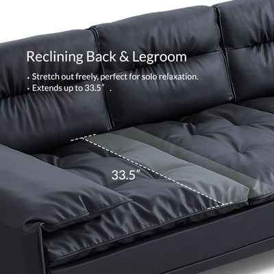 Lewis Adjustable Backrest Ultra Wide Leather Sofa-Black