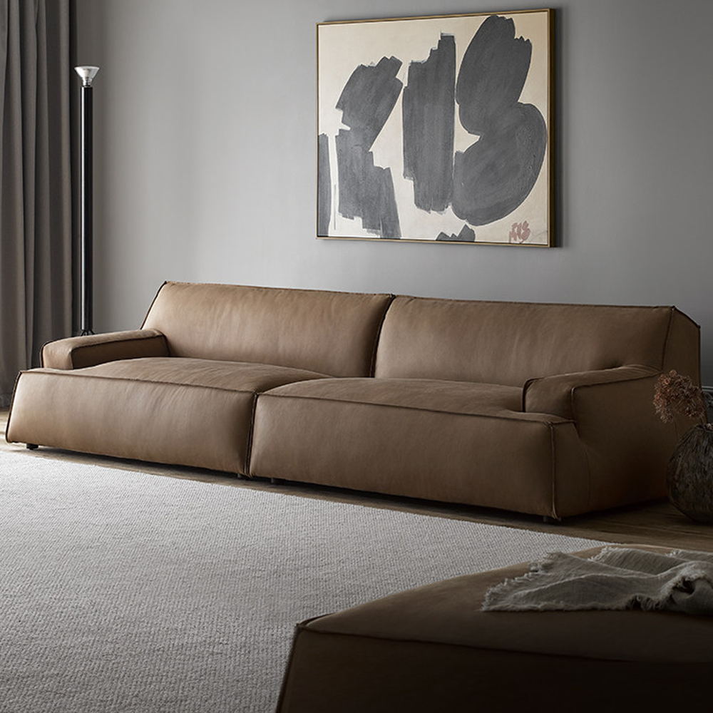 Deacon Modern Nubuck Leather Sofa-Brown