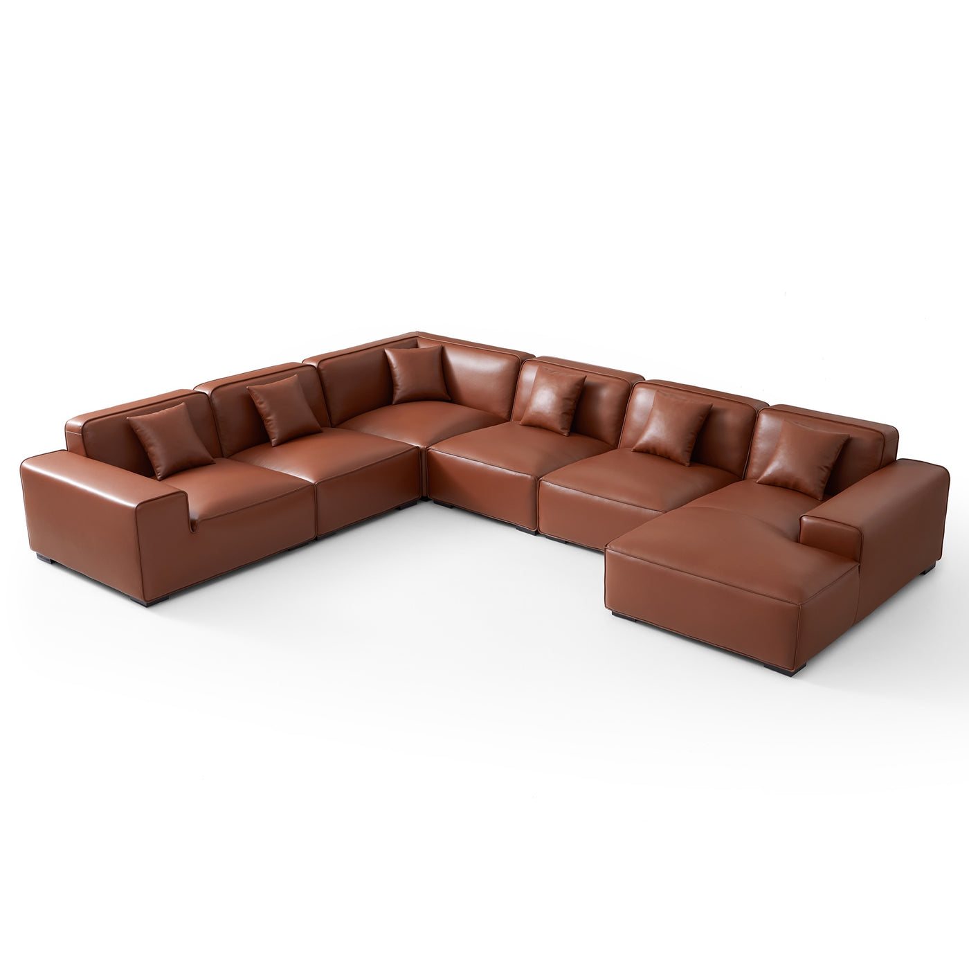 Domus Modular Beige Leather U Shaped Sectional-Brown-Facing Right