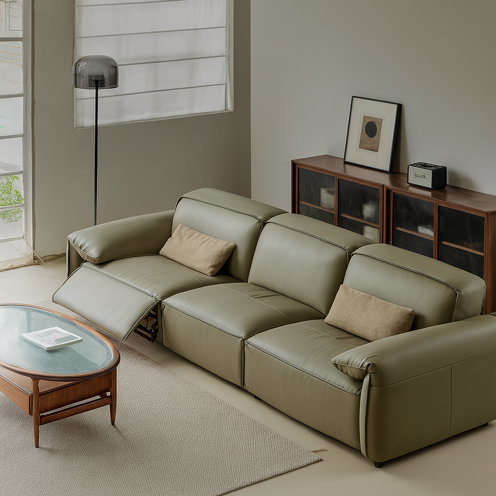 Elara Top Grain Leather Power Recliner Sofa-Olive