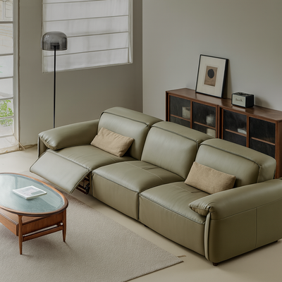 Elara Top Grain Leather Power Recliner Sofa-Olive