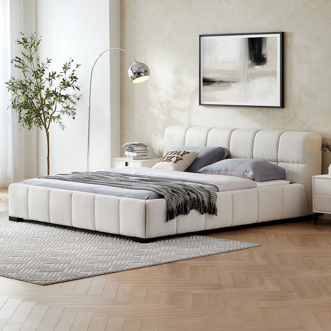 Cushy Boucle Fabric Bed-White