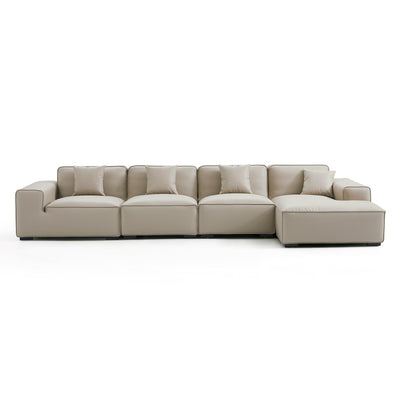 Domus Modular Khaki Leather Sectional Sofa-Beige-161.4"-Facing Right