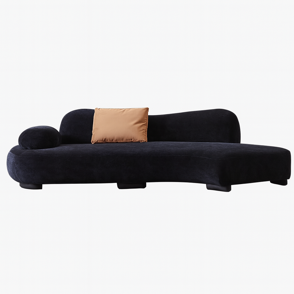 Velvet Curved Sectional Sofa in Midnight Black-Black-110.2"
