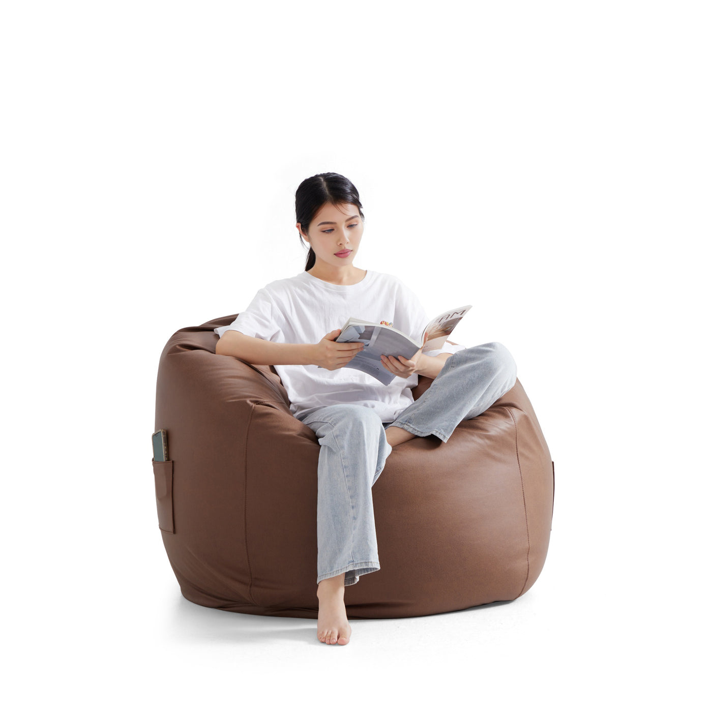 Litton Gray Leathaire Bean Bag-Brown