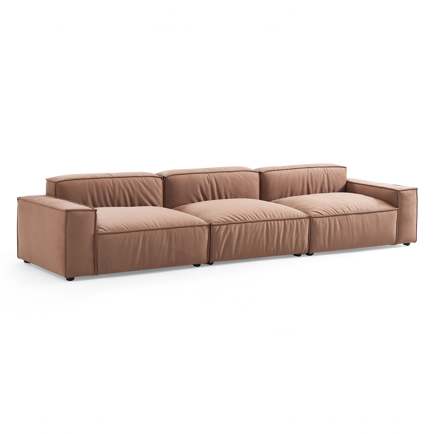 Luxury Minimalist Brown Fabric Sofa Set-Brown-140.2″