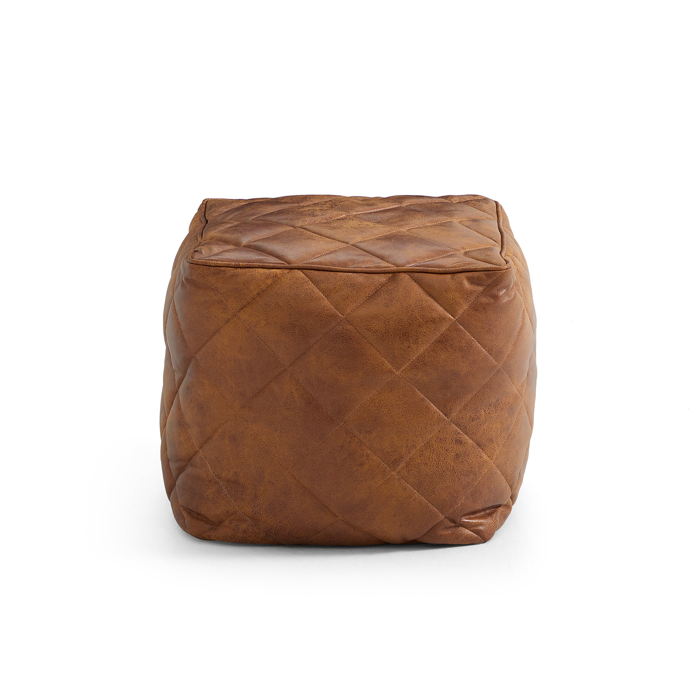 Brody Brown Leathaire Square Pouf-Brown