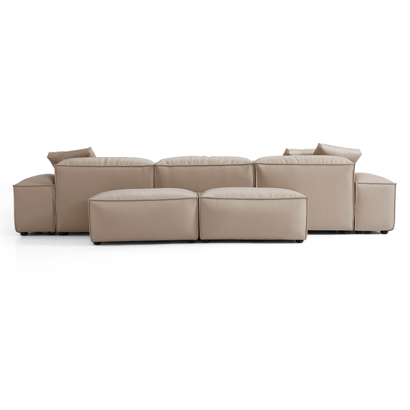 Flex Modular Khaki Genuine Leather Double Sided Sectional-Khaki-142.9"-Low