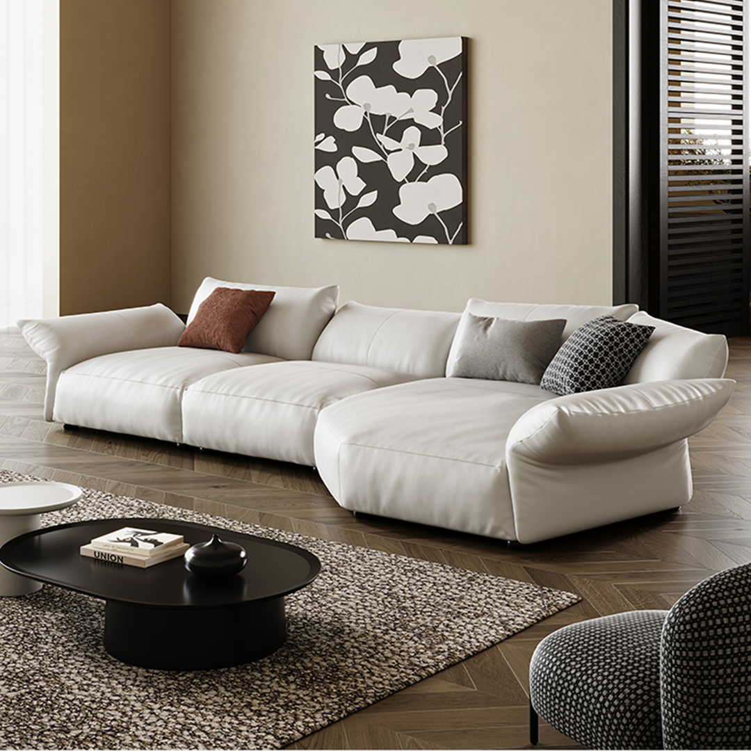 Petalo Modern Leather Sectional-White