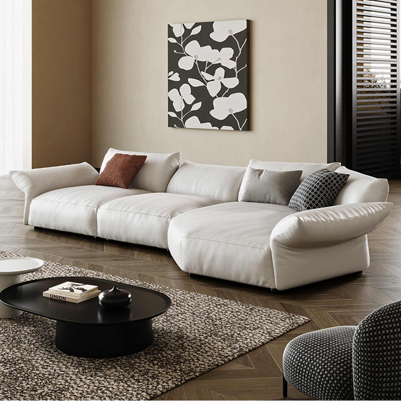 Petalo Modern Leather Sectional-White