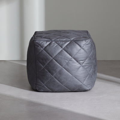 Brody Brown Leathaire Square Pouf-Dark Gray