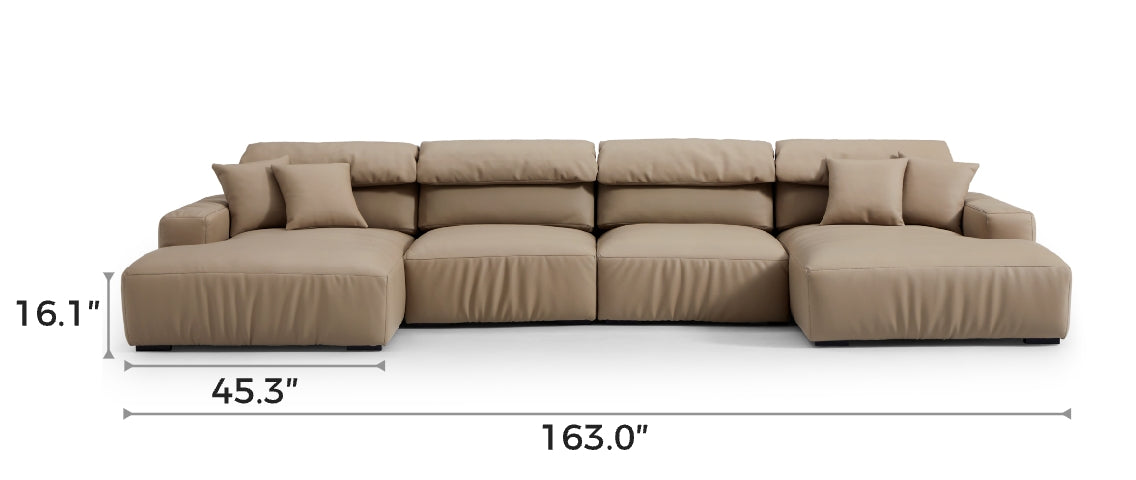 Chestnut Khaki Leather Double Chaise Sectional