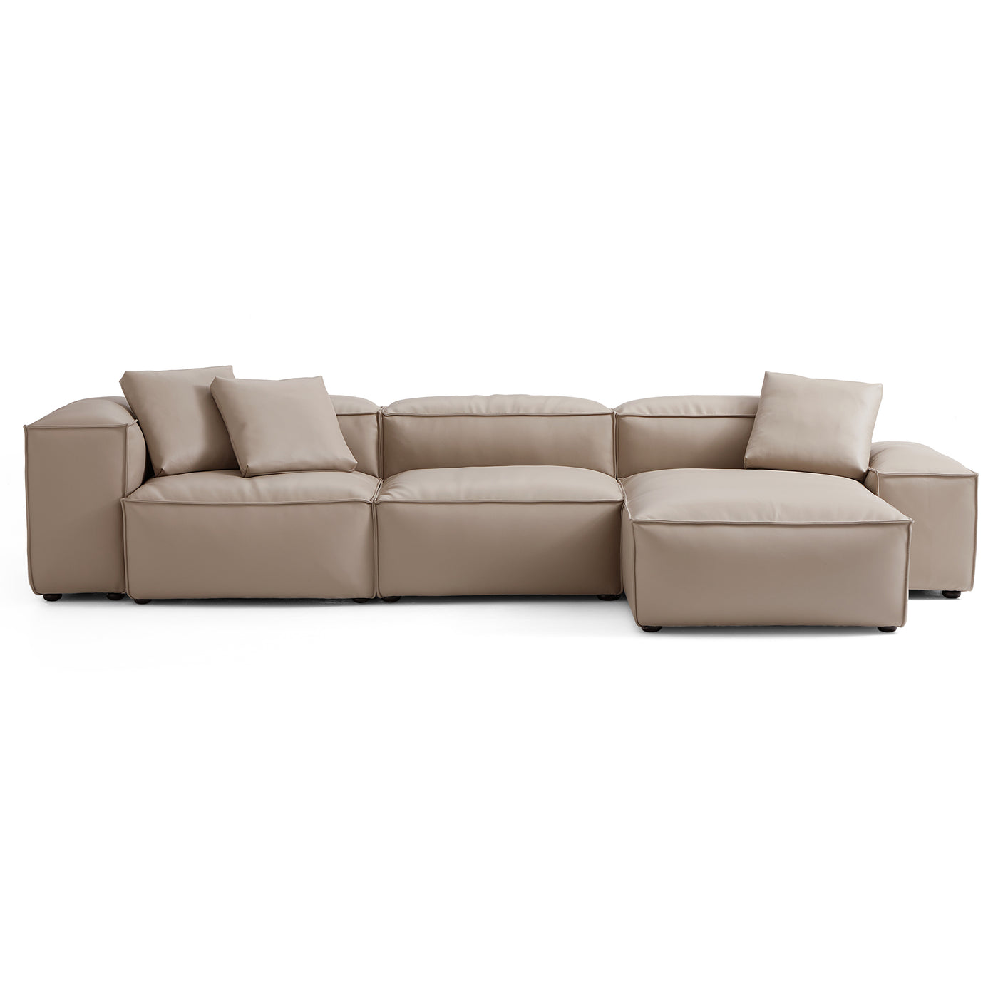 Flex Modular Khaki Genuine Leather Sectional-Khaki-142.9"-Low & High