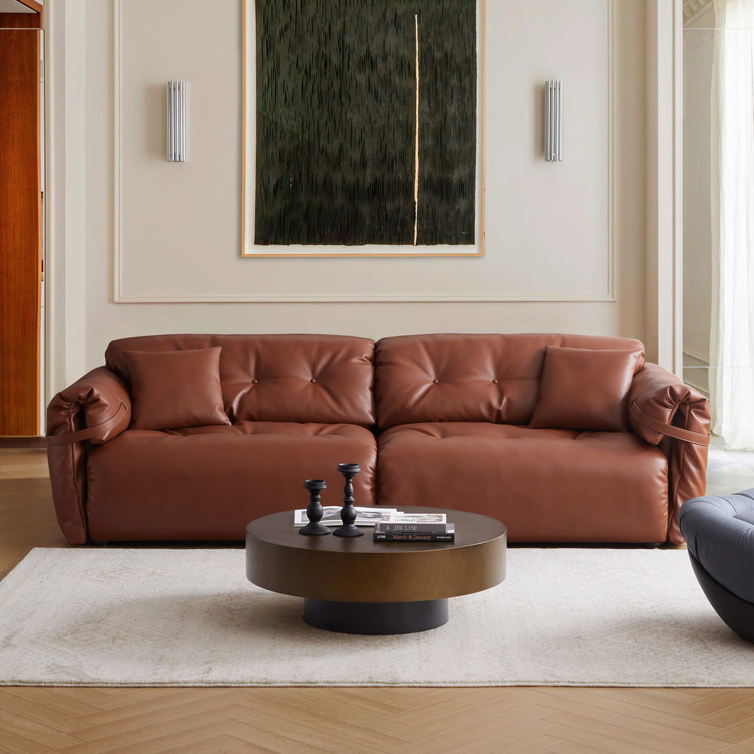 Butter Tufted Reddish Brown Genuine Leather Sofa-Reddish Brown