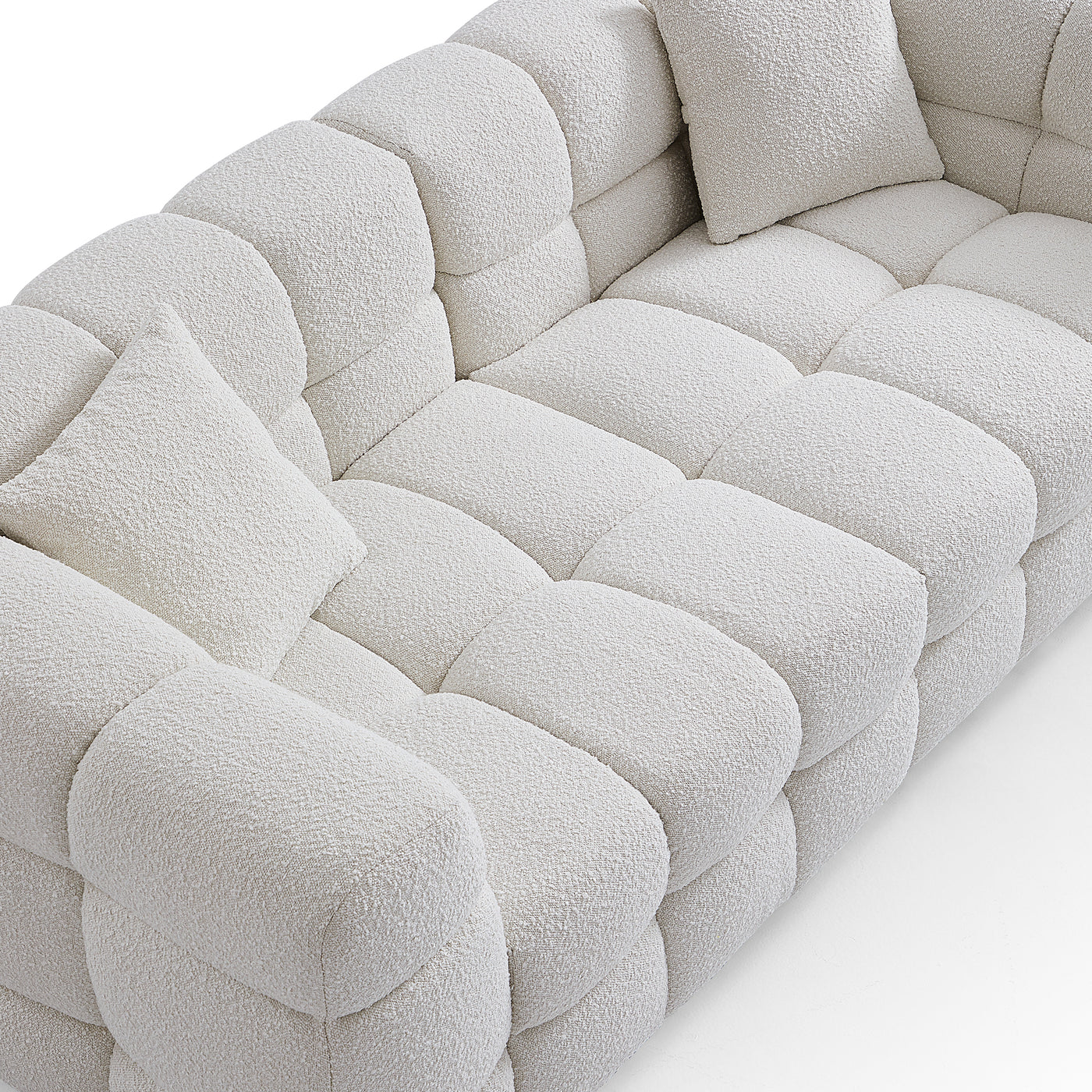 Cushy Cream Boucle Fabric Tufted Sofa Set-White