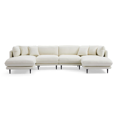 Vanilla White Leather U Shaped Sectional-White