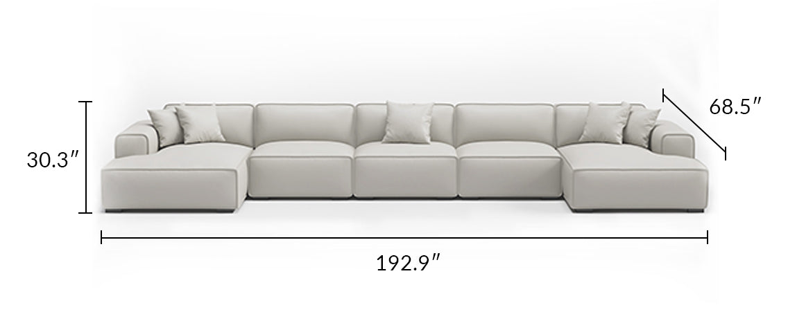 Domus Modular Beige Leather Double Chaise Sectional