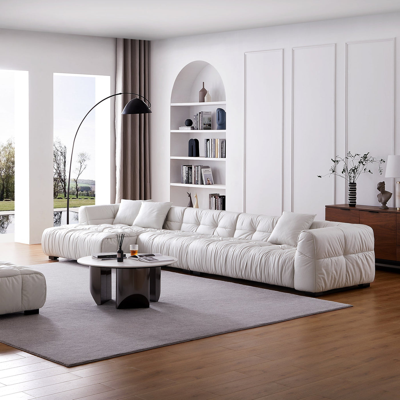 Boba Black Leathaire Sectional Set-White