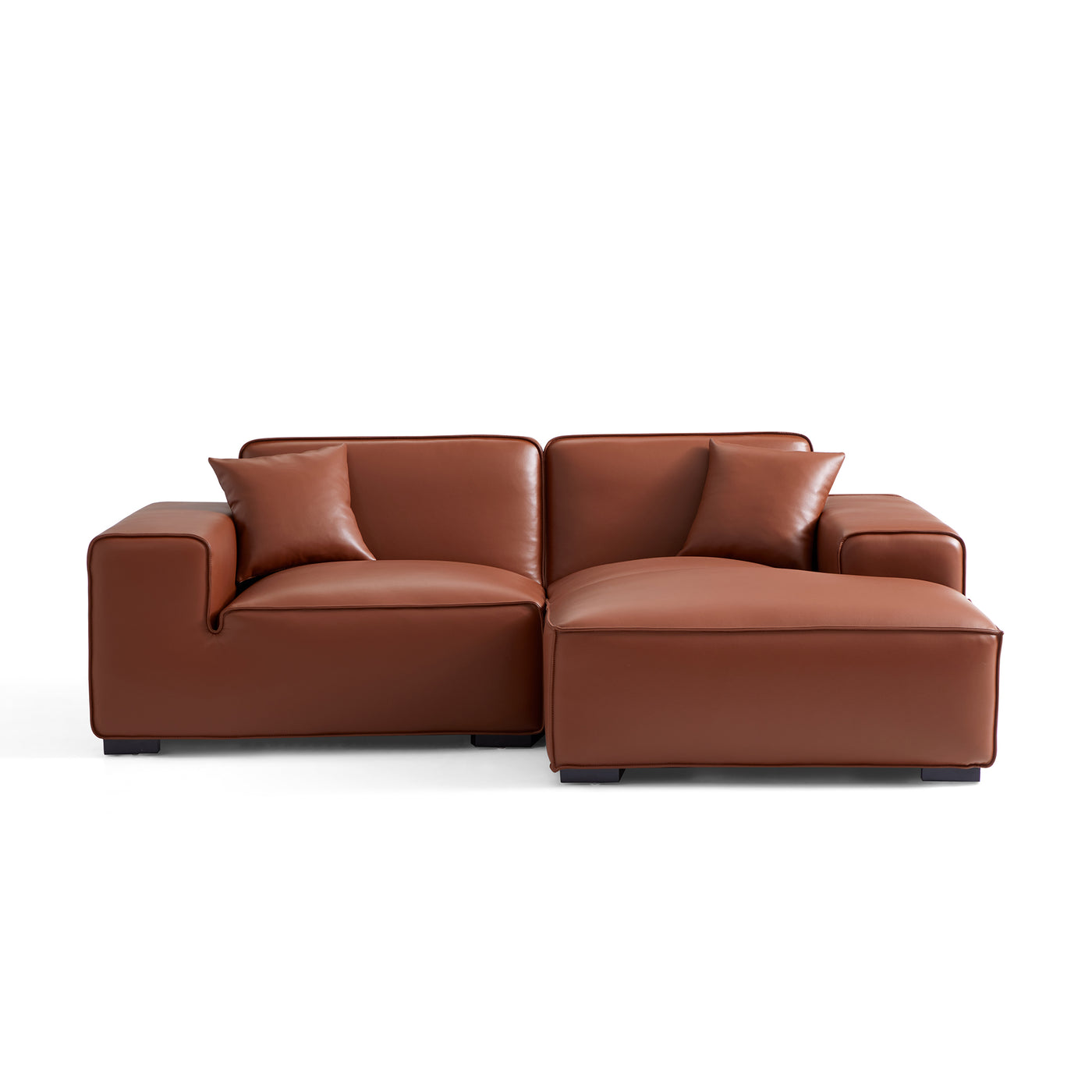 Domus Modular Brown Leather Sectional Sofa-Brown-90.6"-Facing Right