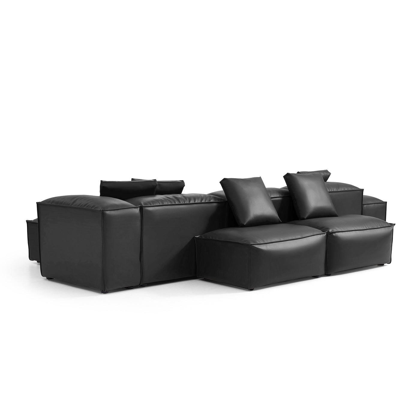 Flex Modular Black Genuine Leather Double Sided Sectional-Black-142.9"-Low & High