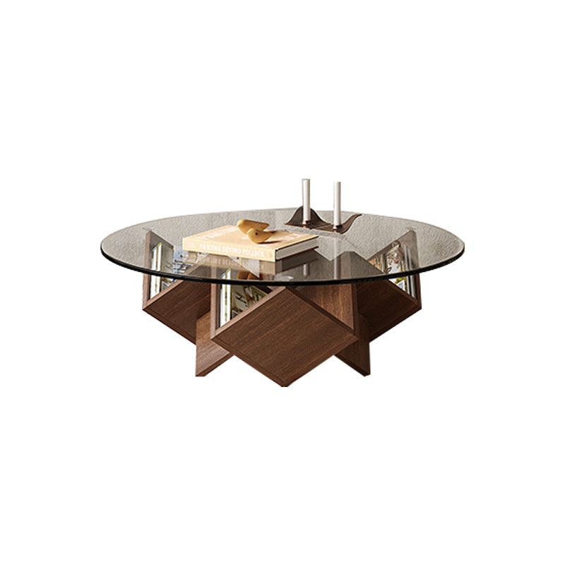Scandinavian Geometric Glass Round Coffee Table with Storage SOKA HOME