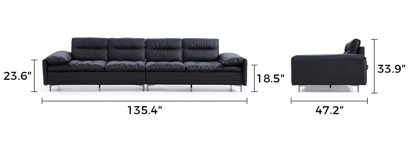 Lewis Adjustable Backrest Ultra-Wide Leather Sofa