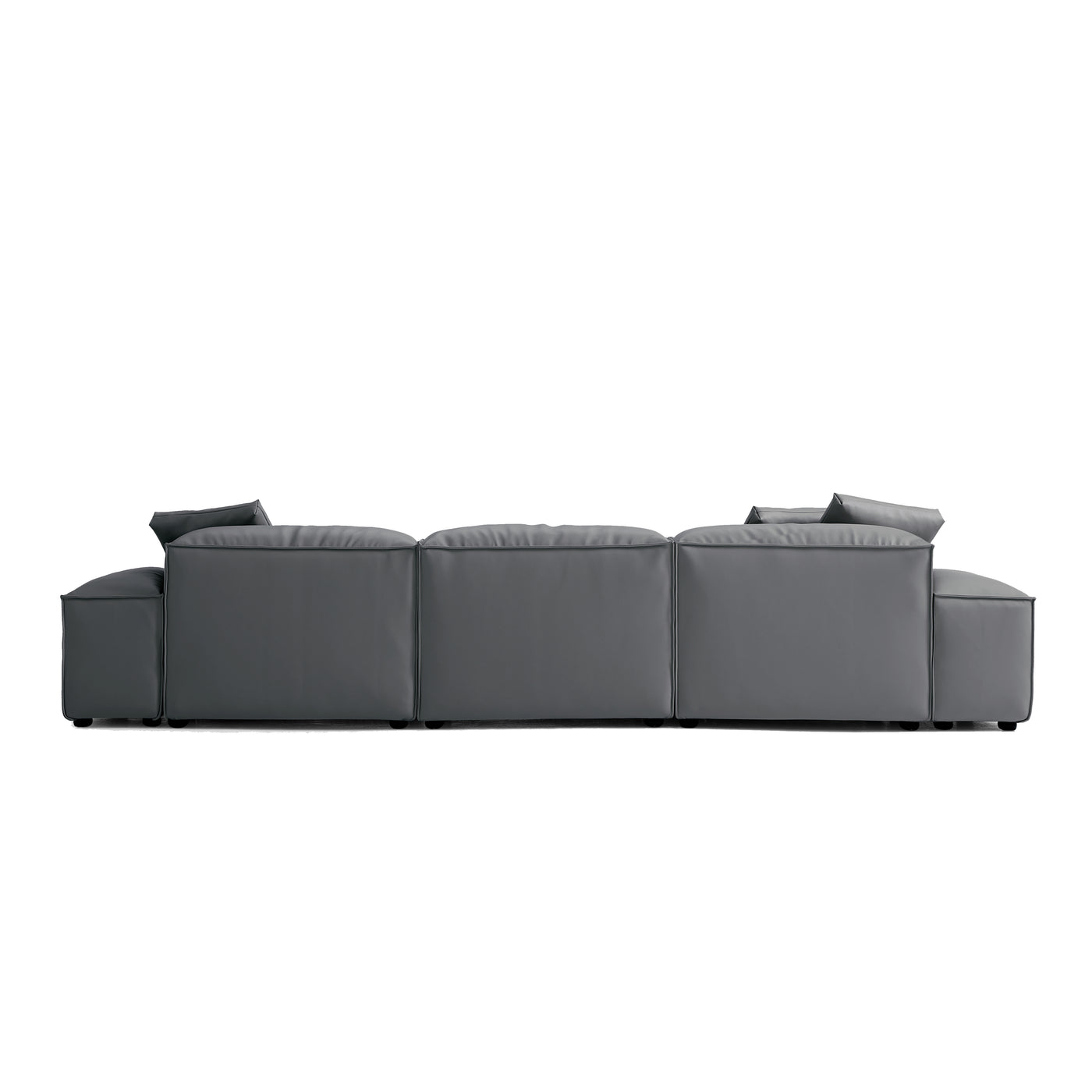 Flex Modular Black Genuine Leather Sofa-Dark Gray-142.9"-Low