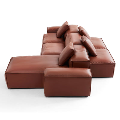 Flex Modular Brown Genuine Leather Double-Sided Sectional