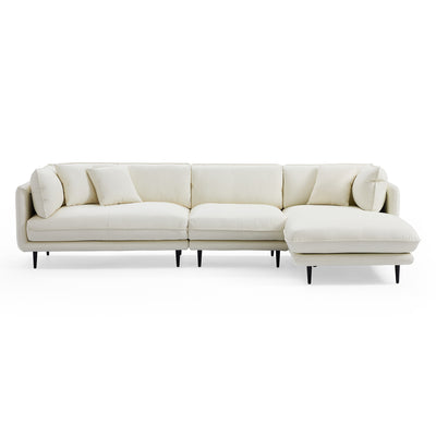 Vanilla White Leather Sectional-White-120.9″-Facing Right