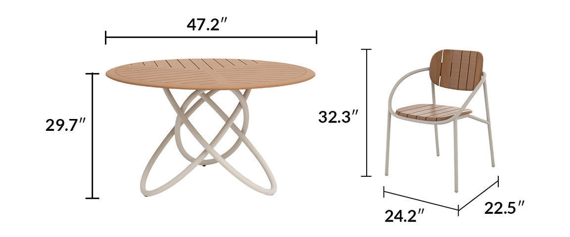 Chloe Outdoor 4-Person Patio Dining Set with Round Teak-Top Table