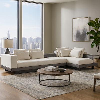 Connery Minimalist White Sectional-White