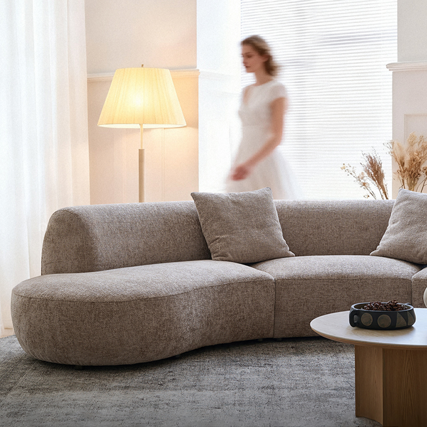 Nestled Curved Open End Sectional Sofa-Sand
