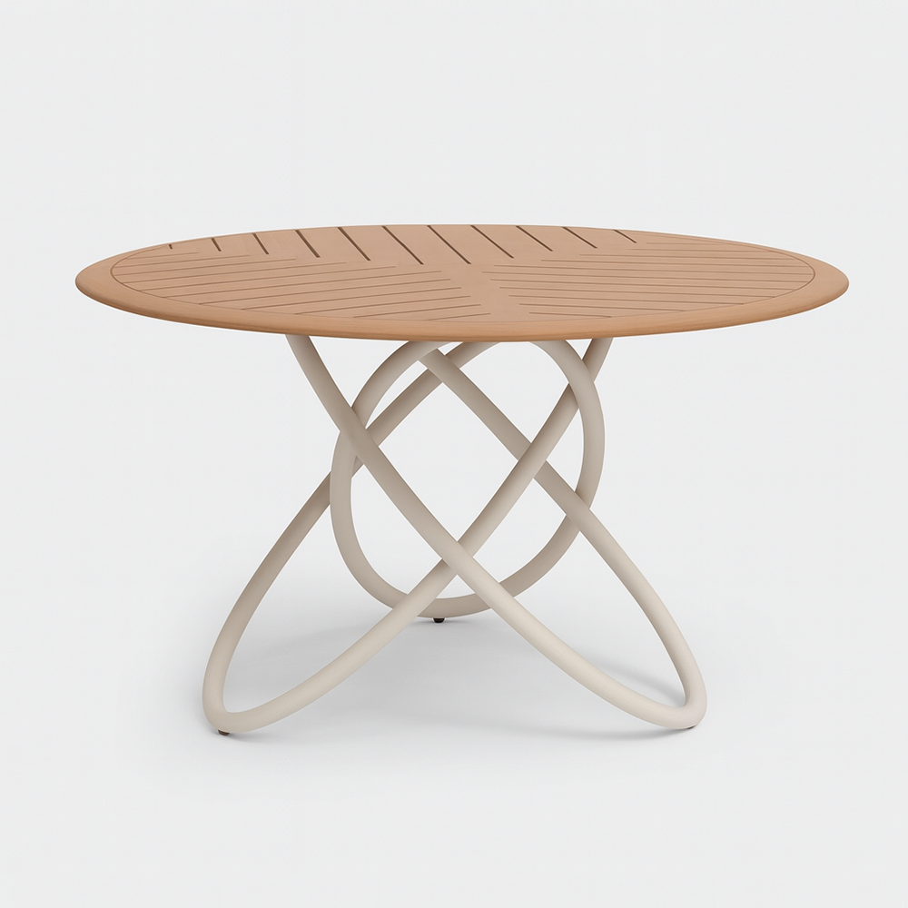 Chloe Outdoor 4 Person Patio Dining Set with Round Teak Top Table-White