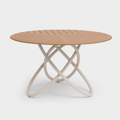 Chloe Outdoor 4 Person Patio Dining Set with Round Teak Top Table-White