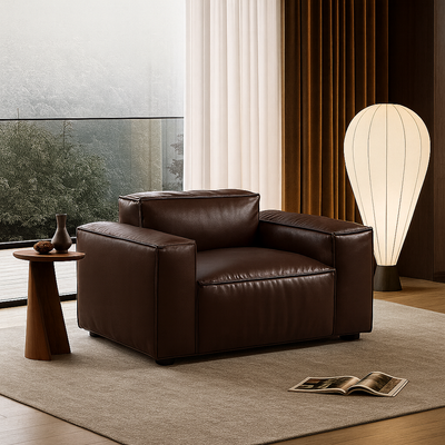 Luxury Minimalist Dark Brown Leather Armchair