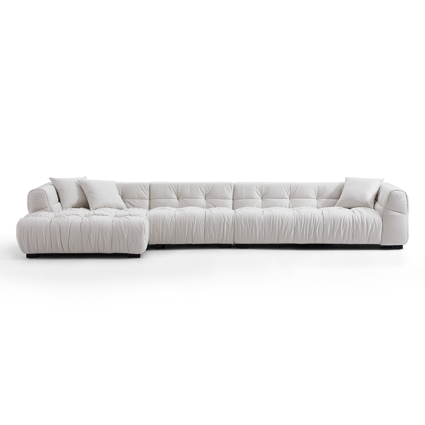 Boba Cream Leathaire Sectional Set-White-153.5″-Facing Left