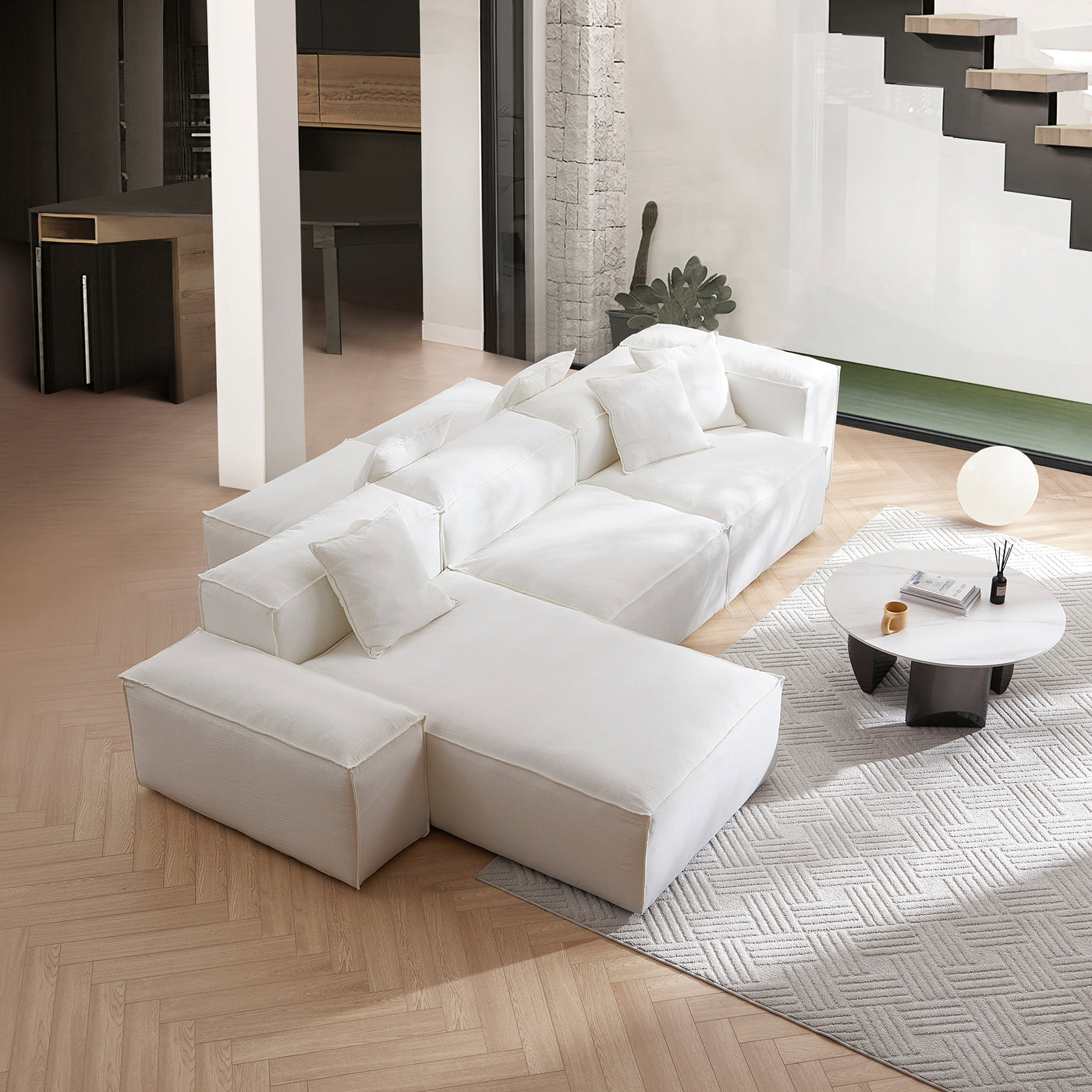 Freedom Modular Khaki Double Sided Sectional Sofa-White